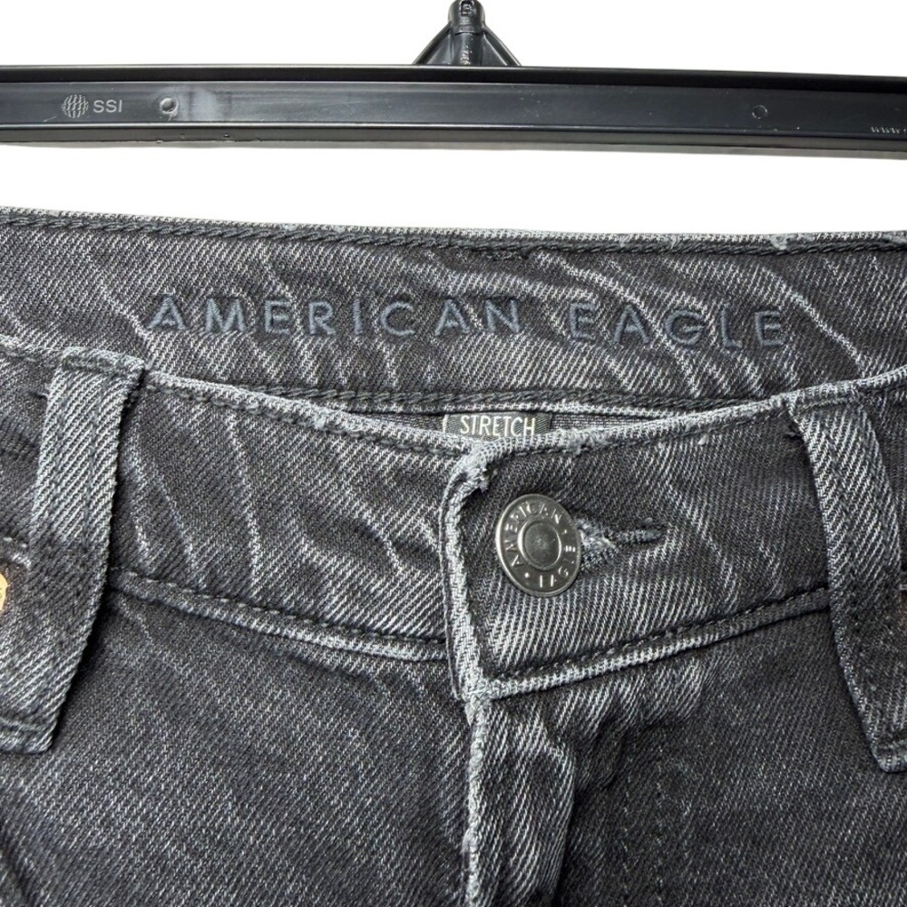 American Eagle Stovepipe Jeans Womens 2 Black High Rise Crop Wide Leg Stretch - Picture 5 of 13